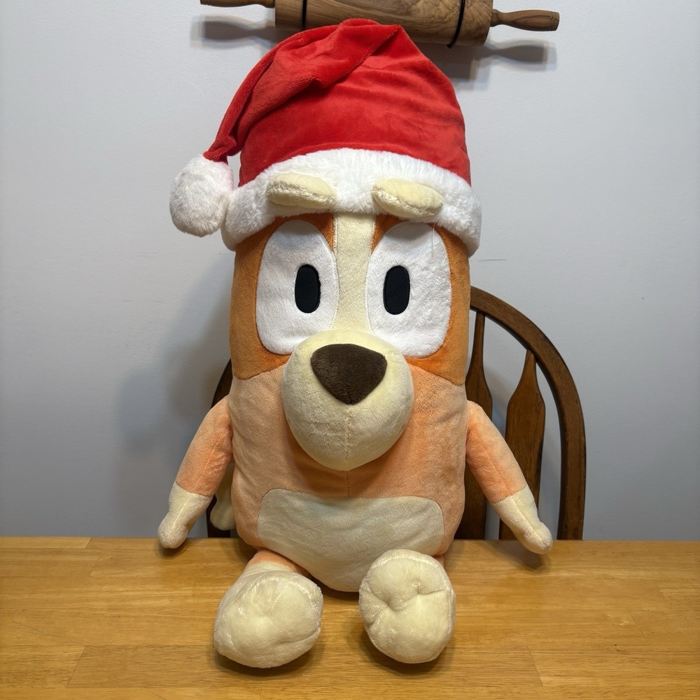 Bluey Plush Stuffed Animal 28" Bingo Large Holiday Christmas Lovie‎ Santa Hat